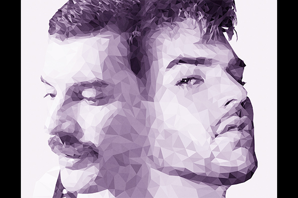 low-poly illustration of Adam Lambert and Freddie Mercury